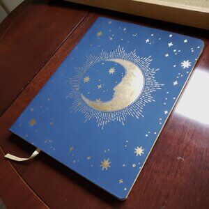 Retro 90's Y2K inspired Cobalt blue Metallic Gold Moon Notebook Journal Notepad